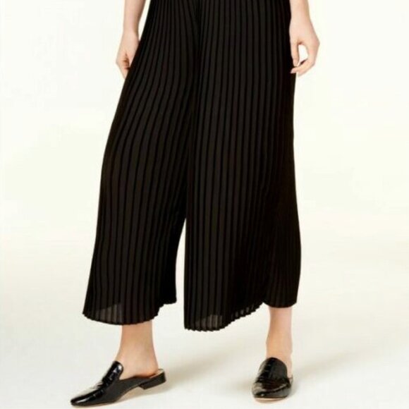 Eileen Fisher Georgette Knife Pleated Wide Ankle Pants/ Culottes Black 1X - Picture 1 of 10